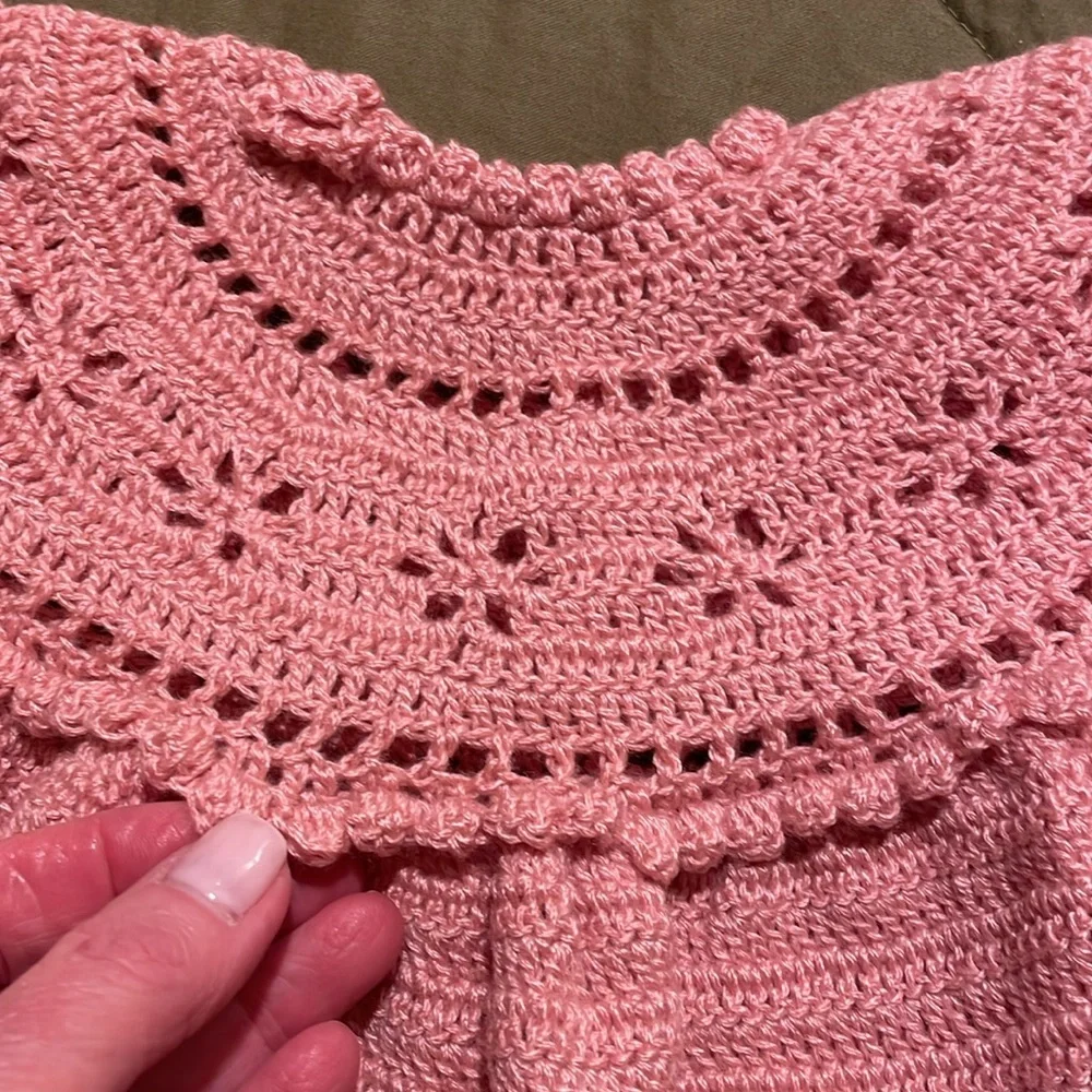 Handmade pink vintage knit baby dress o/s - Picture 7 of 13